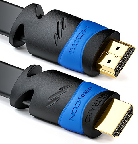 deleyCON 5m (16.40 ft.) Flat HDMI Cable - Compatible to HDMI 2.0 to 1.4 - UHD 4K HDR 3D 1080p 2160p ARC - High Speed with Ethernet - Black