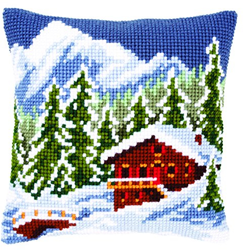 VERVACO Kit Cuscino Punto Croce Paesaggio INNEVATO Set Ricamo Principianti Cuscini Gobelin Decorativi ca. 40 x 40 cm Accessori per Lavoretti Creativi DIY Casa Decor Hobby Adulti Cross Stitch