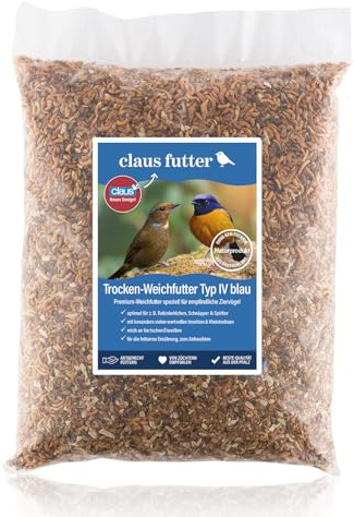 Claus Trocken-Weichfutter Typ IV blau | 1 kg | Trockenes Premium-Weichfutter zum Anfeuchten für Rubinkehlchen, Schnäpper und Rohrsänger | Mit vielen wertvollen Insekten