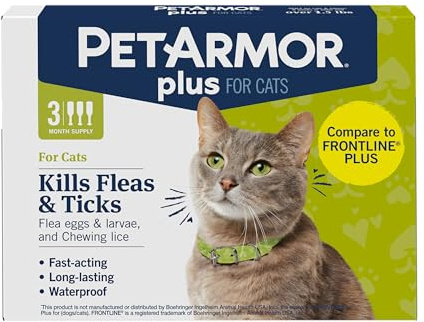 PetArmor Plus Flea and Tick Prevention for Cats, Cat Flea and Tick Treatment, 3 Doses, Waterproof Topical, Fast Acting, Cats Over 1.5 lbs