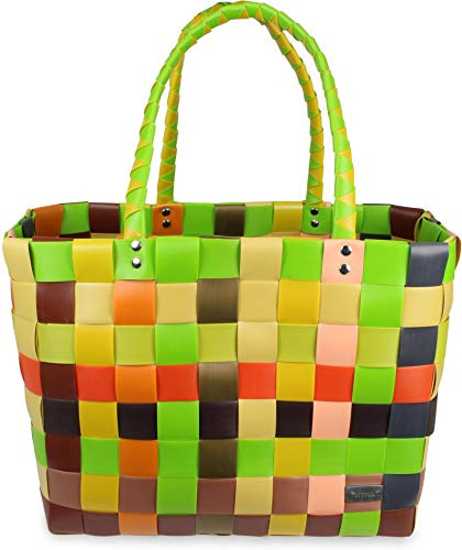 Einkaufskorb Shopper geflochten aus Kunststoff - robuster Strandkorb aus wasserabweisendem Material Farbe Classic/Sunflower