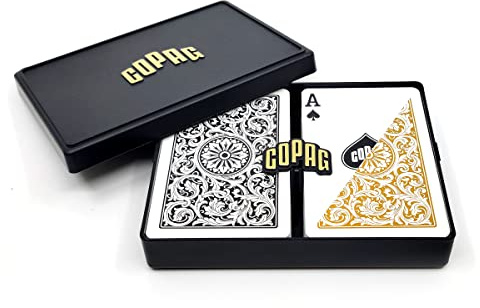 Copag 1546 Design 100% Plastic Playing Cards, Bridge Size (Narrow) Black/Gold (Standard Index, 1 Set)