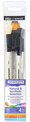 Daler-Rowney Graduate Aquarell- und Gouache-Set, Pinsel mit kurzem Griff, 4 verschiedene Synthetik- und Ziegenhaarbürsten (ovale Waschung, runder Mop, runde und flache Waschung), ideal für Anfänger und Studenten