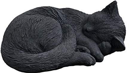 stoneandstyle Steinfigur Schwarze Katze schlafend, eingerollt, frostfest bis -30°C, massiver Steinguss