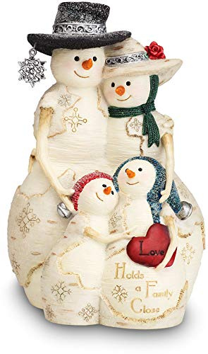 Pavilion Gift Company BirchHeart 5-Inch Tall Snowman Family, Reads Love Holds a Family Close, White
