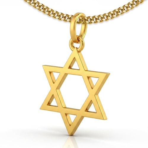 CLEVER SCHMUCK Davidstern Kette Gold 20 mm + Panzerkette 45 cm Sterling Silber 925 vergoldet im Etui anthrazit