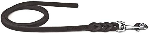Fettlederleine Schleppleine aus Leder für Hunde 5m, 7,5m, 10m (7.5m x 8mm schwarz Chrom)