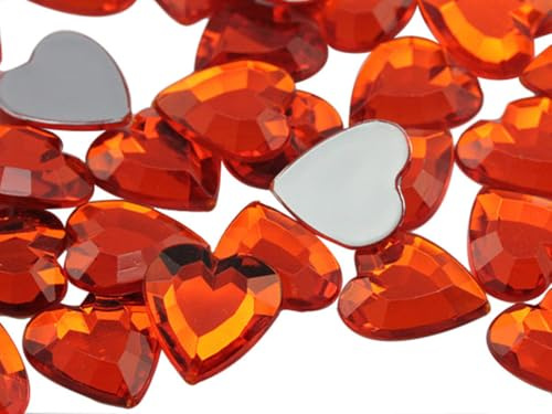 Allstarco 15mm (19/32) Hyazinth-Orange, Herz Acryl-Schmucksteine, 40 Stk. | Strasssteine mit flacher Rückseite, leicht und vielseitig, leuchtende Farbe, brillanter Glanz für Kostüme, Cosplay, Displays