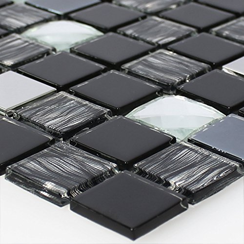 Glas Edelstahl Mosaik Fliesen Selbstklebend Schwarz Silber