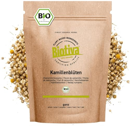 Biotiva Infusión de flores de manzanilla orgánica 250 g - flores enteras de manzanilla orgánica - llenada y verificada en Alemania (DE-ÖKO-005)