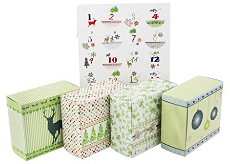 24 Adventsboxen zum Befüllen, 24 Boxen (9x8x4 cm) mit Zahlenstickern