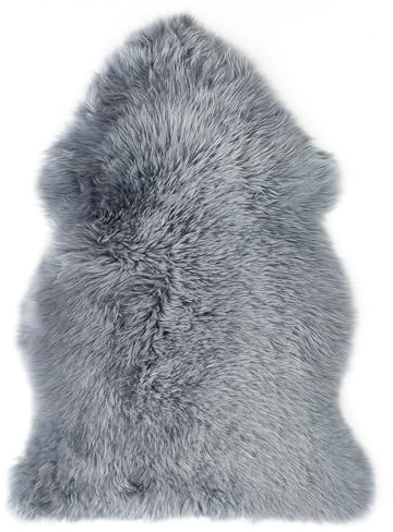 -LUXOR- living Schaffell echt, Fellteppich, Bettvorleger, 60 x 85 cm | Oberseite 100% Wolle, Rückseite 100% Leder gegerbt, Florhöhe ca. 50 mm, Kuschelteppich