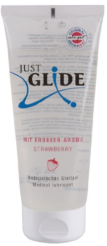 Just Glide Gleitgel Erdbeere 200 ml - Natürliches Gleitmittel auf Wasserbasis für sie und ihn, Gleitcreme mit Erdbeeraroma, 100% vegan