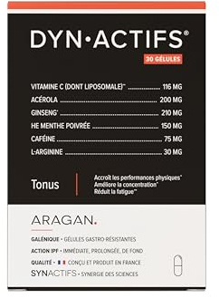 Dynactifs - Anti-Fatigue, Concentration - Vitamine C Liposomale, Acerola, Huile Esentielle Menthe Poivrée, Cafeine - Aragan - 30 Gélules
