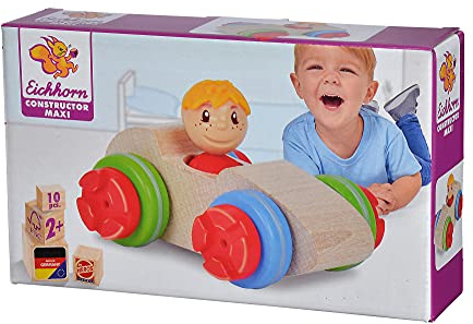 Eichhorn 100039101 - Constructor Maxi Rennauto, 10-TLG., Holz-Konstruktions-Set, extra große Bauteile, FSC 100% Zertifiziertes Buchenholz, Made in Germany