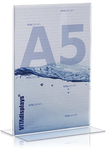 VITAdisplays® DIN A5 Tischaufsteller/Werbeaufsteller als T-Ständer/T-Aufsteller aus original PLEXIGLAS®