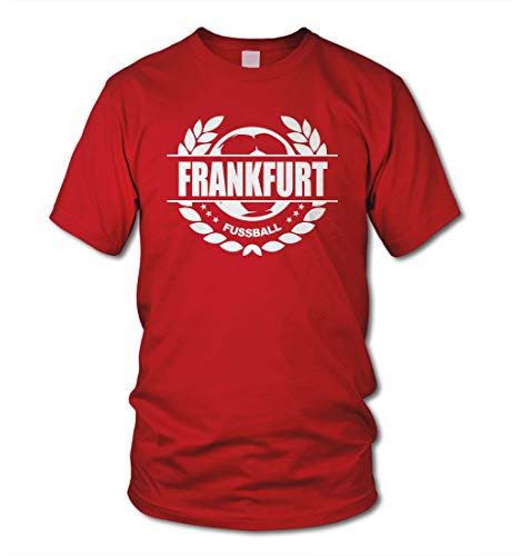 shirtloge - Frankfurt - Fussball Lorbeerkranz - Fan T-Shirt - Rot - Größe L