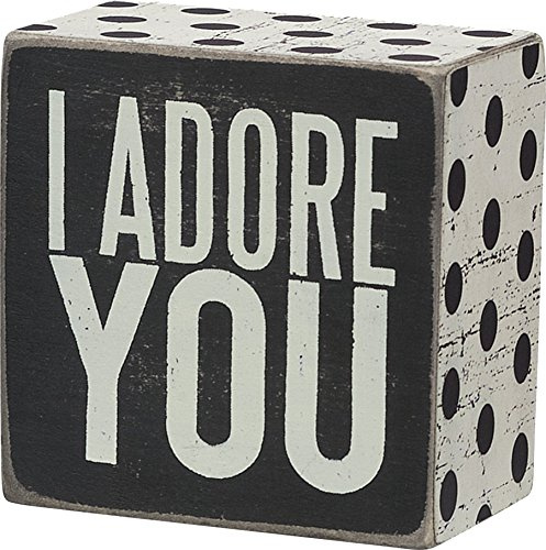 Primitives By Kathy 21455 – Retro Wood Sign with Message of Love I Adore You [may not be in English]