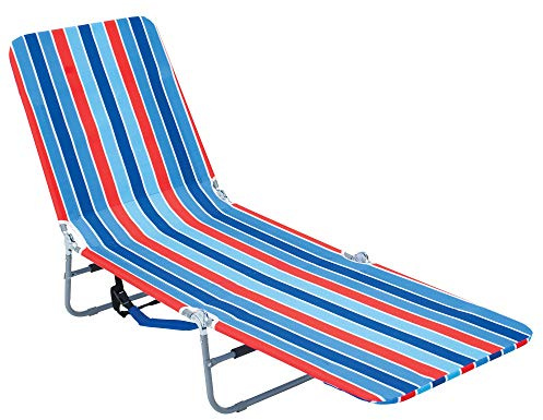 Rio Beach Portable Lay Flat Folding Backpack Beach Lounge Chair with Backpack Straps and Storage Pouch, Blue and Red