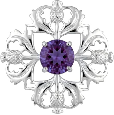 Alexander Castle dam 925 sterling silver skotsk tistel broschnål med äkta ametist sten & smycken presentförpackning – skotsk present till kvinnor