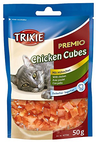 Trixie Premio Chicken Cubes | 50 g | Delizioso snack per gatti tra un pasto e l'altro | Elevato contenuto di pollo del 73 % | Senza additivi e zuccheri | Senza cereali