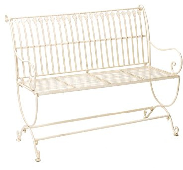 Banc pour jardin en fer forgé - style antique - motif fleur de lys - blanc