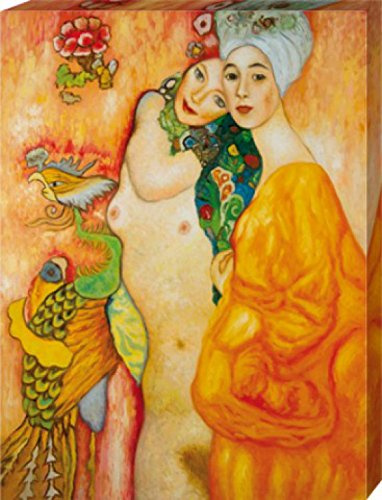 1art1 Gustav Klimt Poster Zwei Freundinnen, 1916-1917 Bilder Leinwand-Bild Auf Keilrahmen | XXL-Wandbild Poster Kunstdruck Als Leinwandbild 80x60 cm