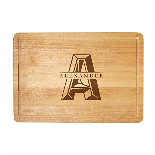 Casa Vivente Schneidebrett aus Holz mit Gravur, Personalisiert mit Initial und Name, Dekoratives Küchenbrett zum Geburtstag
