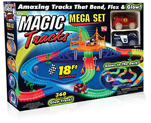 Ontel Magic Tracks Mega Set - 2 LED Race Cars and 18 ft. of Flexible, Bendable Glow in The Dark Racetrack - As Seen on TV