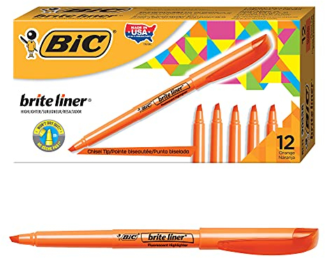 BIC Brite Liner Highlighters, Chisel Tip, 12-Count Pack of Orange Highlighters, Ideal Highlighter Set for Organizing and Coloring