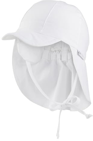 Sterntaler Schirmmütze Nacken - Unisex Baby- und Kinder Mütze mit Nackenschutz und einsteckbaren Ohrenklappen - UV-Schutz 50+ Sommermütze zum Binden - Popeline (Bio) Kopfbedeckung - weiß, Größe 43