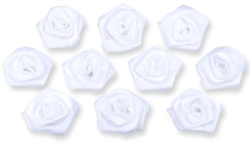 Creativery Satinrosen 3cm 10 Stück zum Basteln Dekorieren Verzieren - Farbauswahl - kleine Deko Rosen aus Stoff - Hochzeit Tischdeko Geschenkverpackung Scrapbooking Handarbeit Blüten Dekoideen Weiß