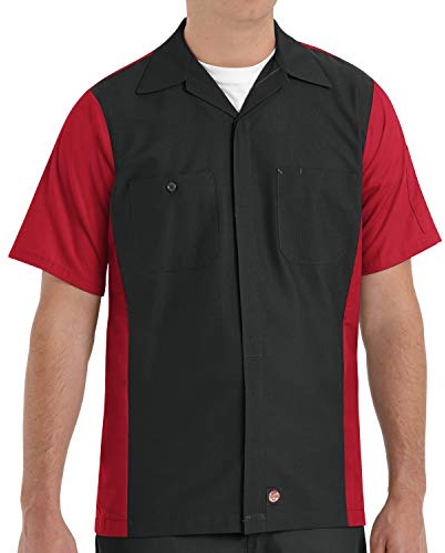 Red Kap Men's Standard Ripstop Crew Shirt, Short Sleeve, Red, Medium