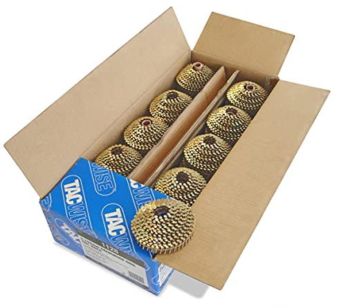 TACWISE 1128 Chiodi Galvanizzati in Bobina Conica Tipo 2,1/45 mm, Punta Smussata, Annellati e Inclinati di 16°, Fascicolati con Fil di Ferro, Confezione da 14.400, Oro, Set di 14000 Pezzi