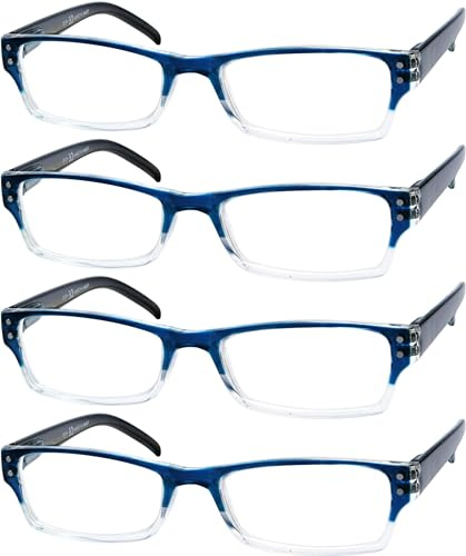Eyekepper 4er-pack Damen und Herren Rechteckige Lesebrille mit Federscharnieren in Blau +1.00