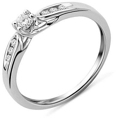 MIORE Verlobungsring für Frauen aus 9 kt 375 Weißgold mit 0.10 ct Diamanten (56 (17.8))