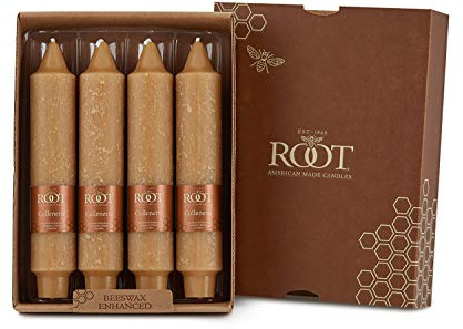 Root Candles Unscented Dinner Candles Premium Beeswax Blend Boxed Candle Set, 7-Inch, Beeswax, 4-Count