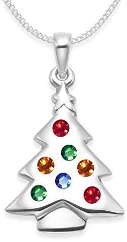 Heather Needham Sterling Silver Christmas Tree Necklace on Sterling Silver chain - Multi colour Cubic Zirconia Christmas Tree Pendant - SIZE: 23mm x 16mm - Sent in a gift box. 04811
