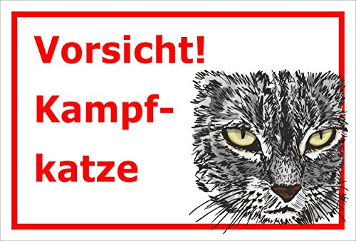 Melis-Folienwerkstatt Schild Vorsicht – Kampfkatze – Katzenschild - 30x20cm Hartschaum Aluverbund -S312K