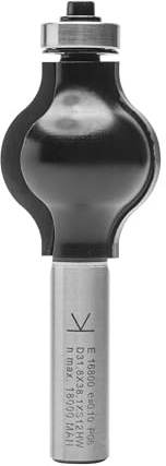 ENT 16800 Handlauf-Fräser Profil 3 HW, Schaft (S) 12 mm, Durchmesser (D) 31,8 mm, NL 38,1 mm, R1 9,5 mm, R2 12,7 mm, SL 40 mm
