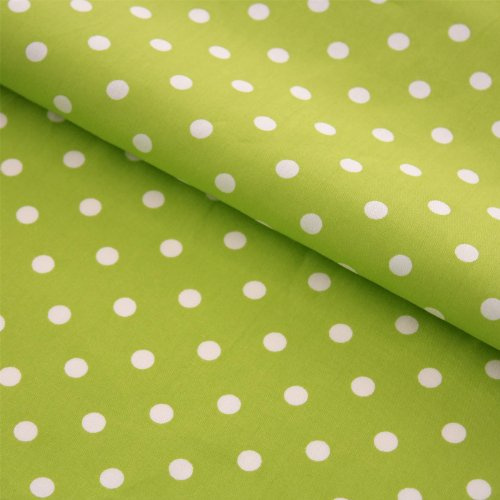 Hans-Textil-Shop Baumwollstoff Hellgrün Gepunktet – Stoff Meterware 140 cm – Hellgrüner Stoff mit weißen Punkten – Punkte Stoff Baumwolle für Kissen, Bettwäsche, Kinderstoff, Deko, Bekleidung