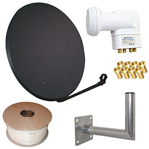 netshop 25 HD Sat Anlage 80cm Spiegel + Quad LNB für 4 Teilnehmer + 50m Kabel + 40cm Wandhalter