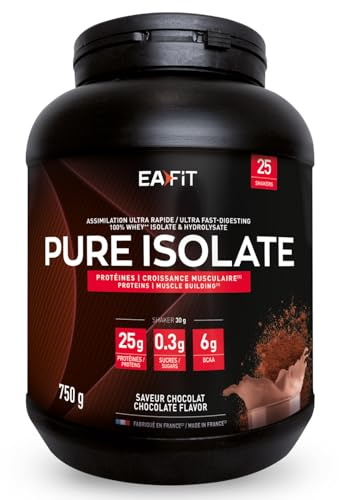EAFIT - Pure Isolate - Whey Protein Isolate - Whey pour Prise de Masse et Musculation - 24g de Proteine, BCAA - Faible en sucres et Matières Grasses - 750 g - CHOCOLAT - Marque FR