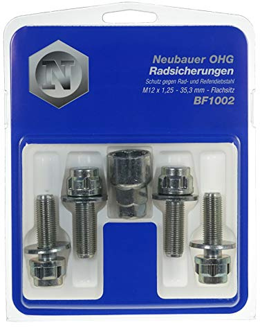 BF1002 Raddiebstahlsicherunsbolzen M12x1.25, Flachsitz; Schaftlänge 35,3mm, Schlüsselweite 17mm / 19mm