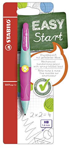 STABILO - Ergonomischer Druck-Bleistift für Linkshänder - EASYergo 1.4 in türkis/neonpink - inkl. 3 dünner Minen - Härtegrad HB