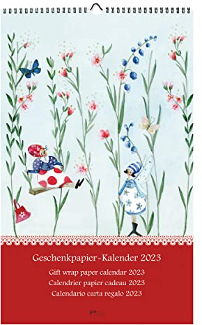 Geschenkpapierkalender I Upcycling Kalender 2023 I 12x Geschenkpapier Set I Wandkalender, Monatsübersicht, Neutral & Geburtstag I Geschenkpapiere verschiedene Farben