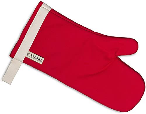 Le Creuset Guante de horno con manga extralarga, Talla única, Algodón, Cereza y Blanco, 95002300060000
