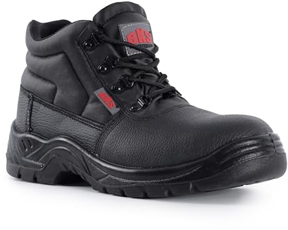 BKS Mens Safety Work Boots Leather Steel Toe Cap & Midsole Size 3 to 13 UK (10 UK, Black)