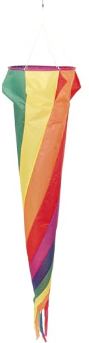 HQ Design Windspiration - Turbinen und Windsocks, UV-beständige und wetterfeste Windspiel Deko für Garten, Terrasse und Balkon - inkl. Aufhängung oder Standstab (Turbine Rainbow, 180 cm)