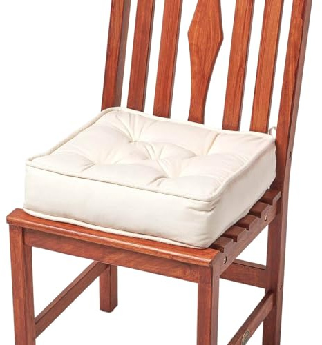Homescapes Sitzerhöhung Stuhl Erwachsene & Senioren, Dickes Stuhlkissen 40x40 mit Bändern in Creme, 10 cm hohe Stuhlauflage & Aufstehhilfe, Gartenstuhlkissen mit Baumwollbezug